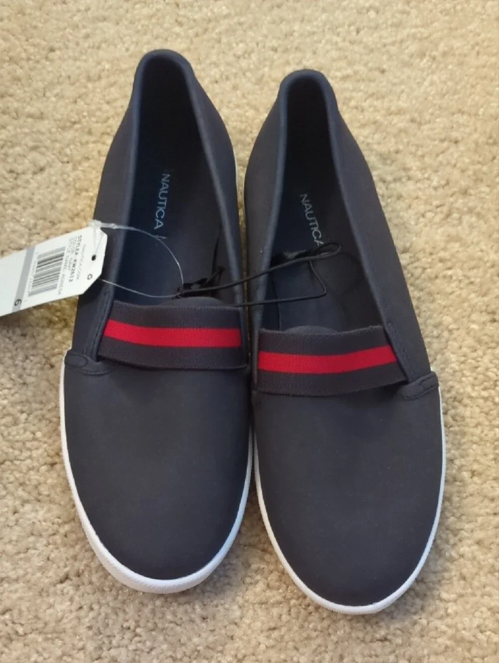 Nautica Navy Slip-On Sneakers with Red Stripe